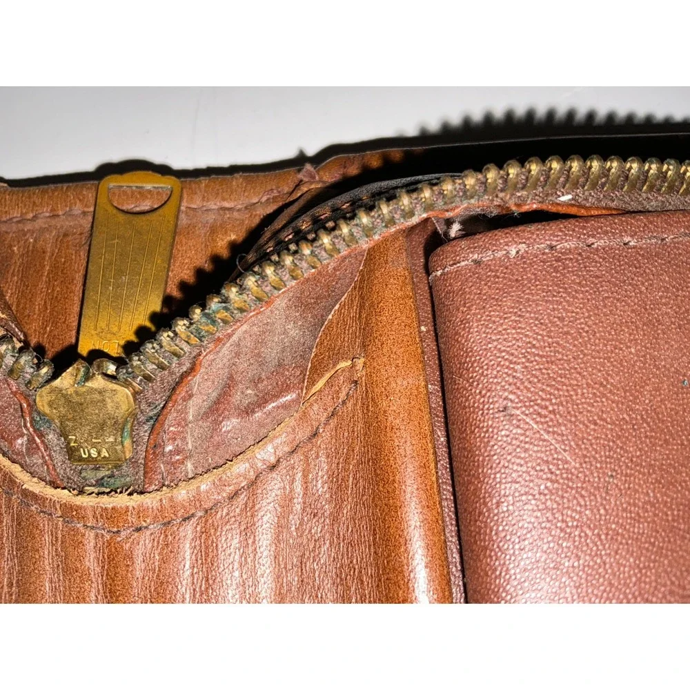 Vintage Leather Briefcase Slim Document Portfolio Brown Retractable Handle L 16